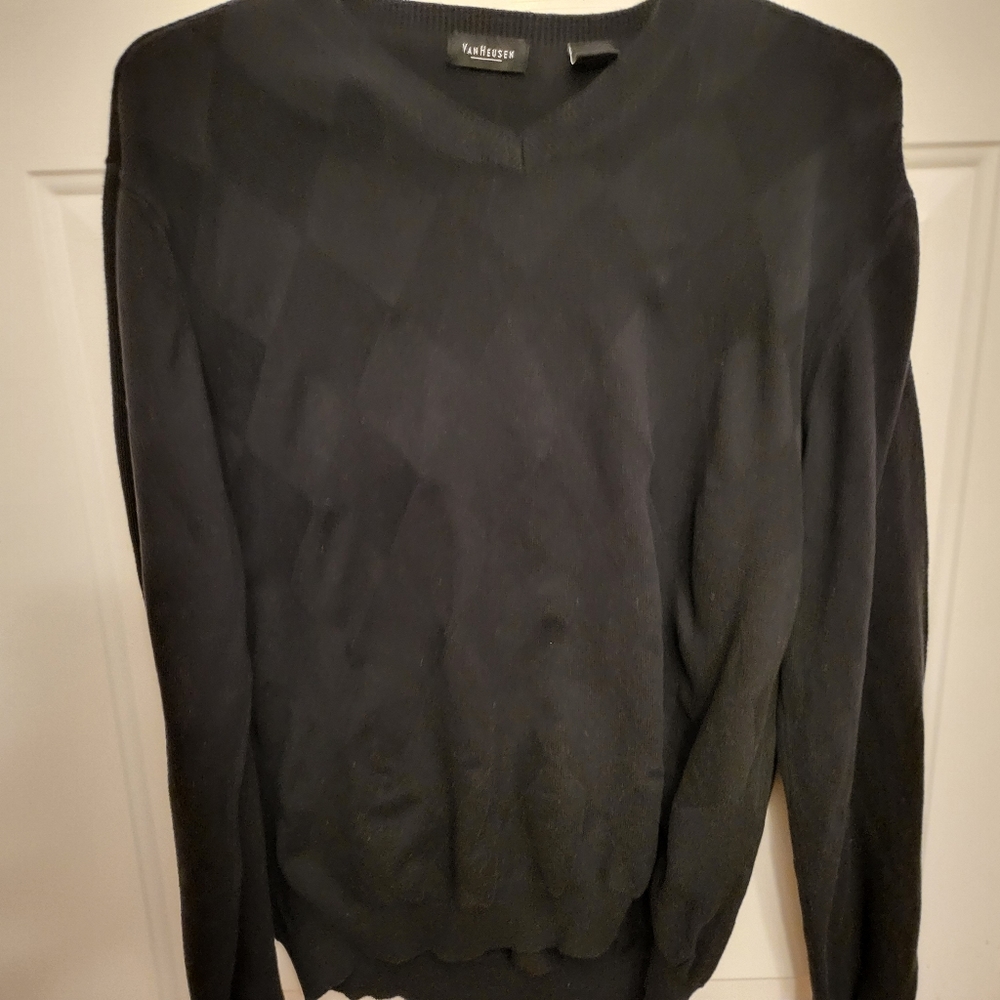 Van Huesen Mens V-Neck Sweater, 100% Cotton, Size L